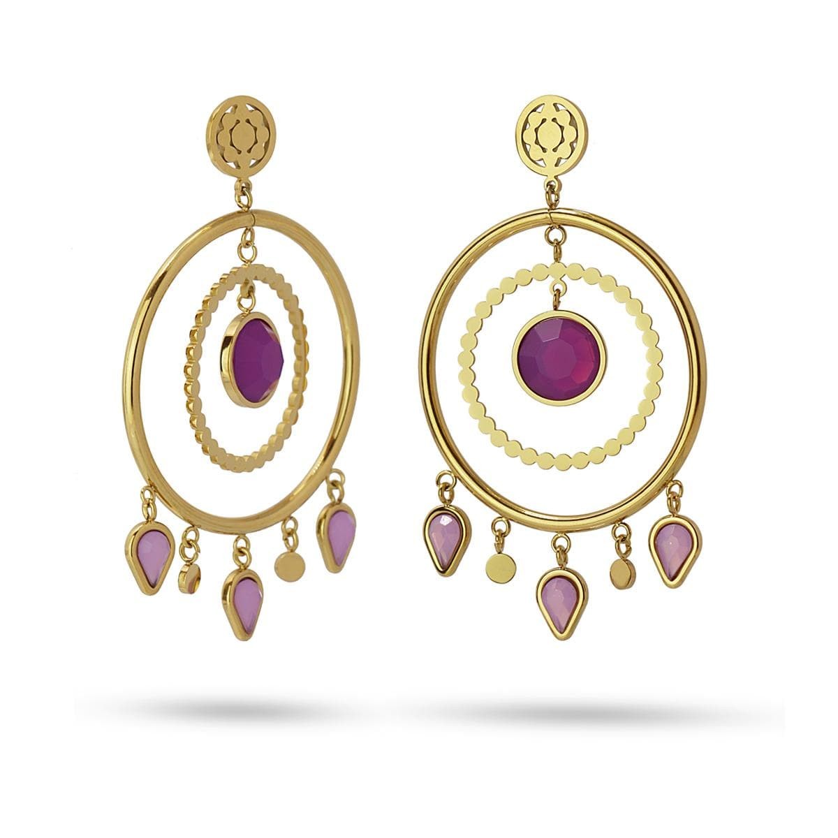 pendientes largos circulos abalorios cristal violeta anartxy