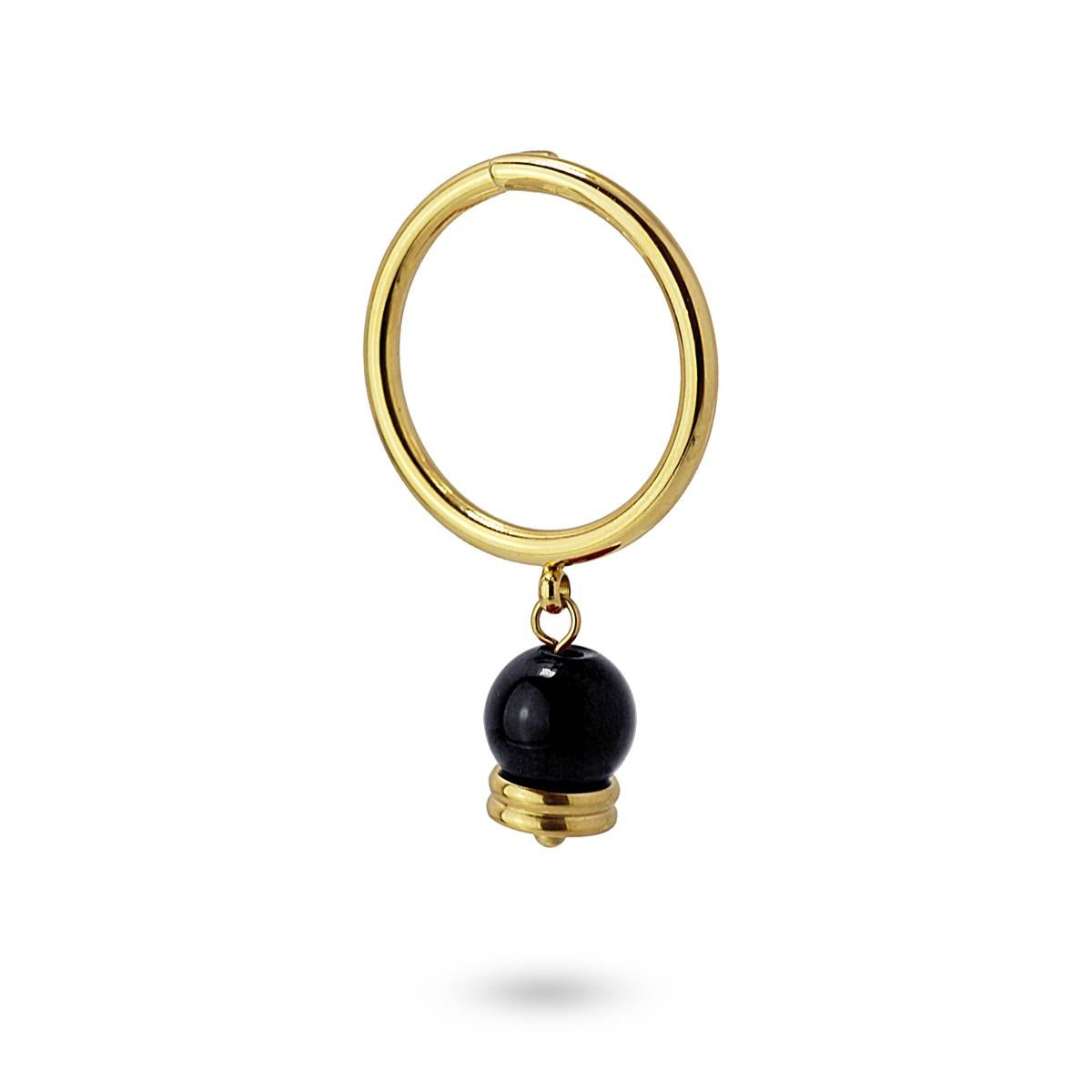 anillo campanilla acero quirúrgico color dorado abalorio cristal negro