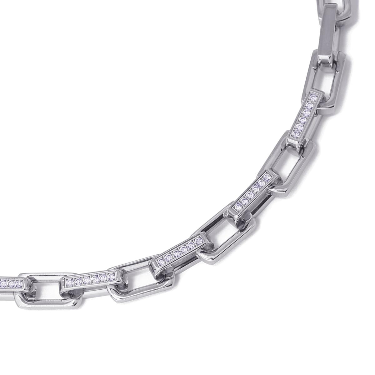 Collar eslabones circonitas acero plateado 2