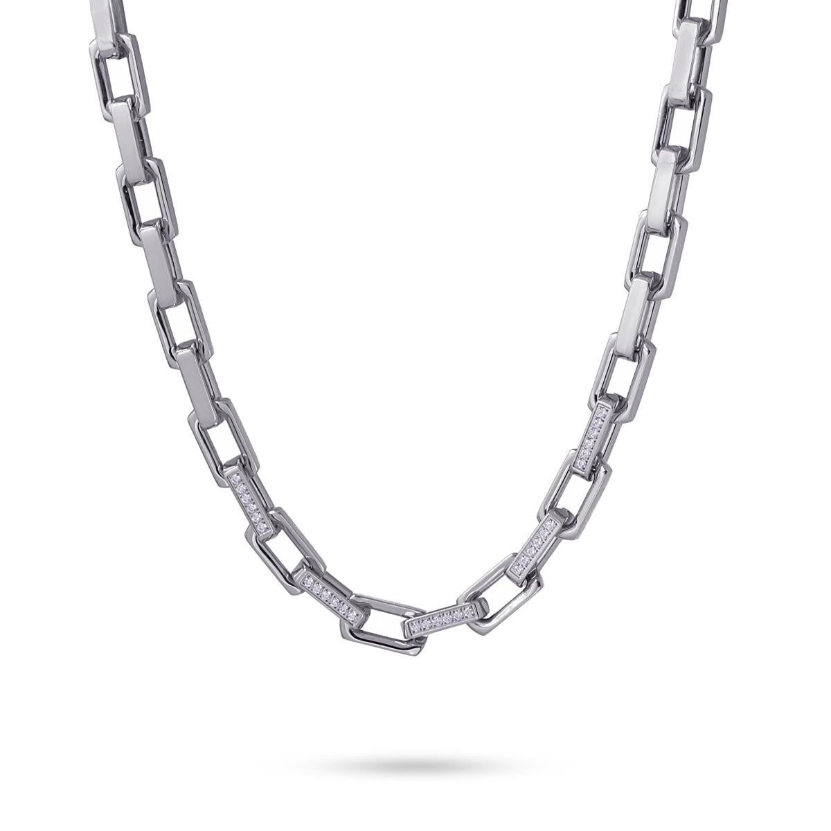 Collar eslabones circonitas acero plateado