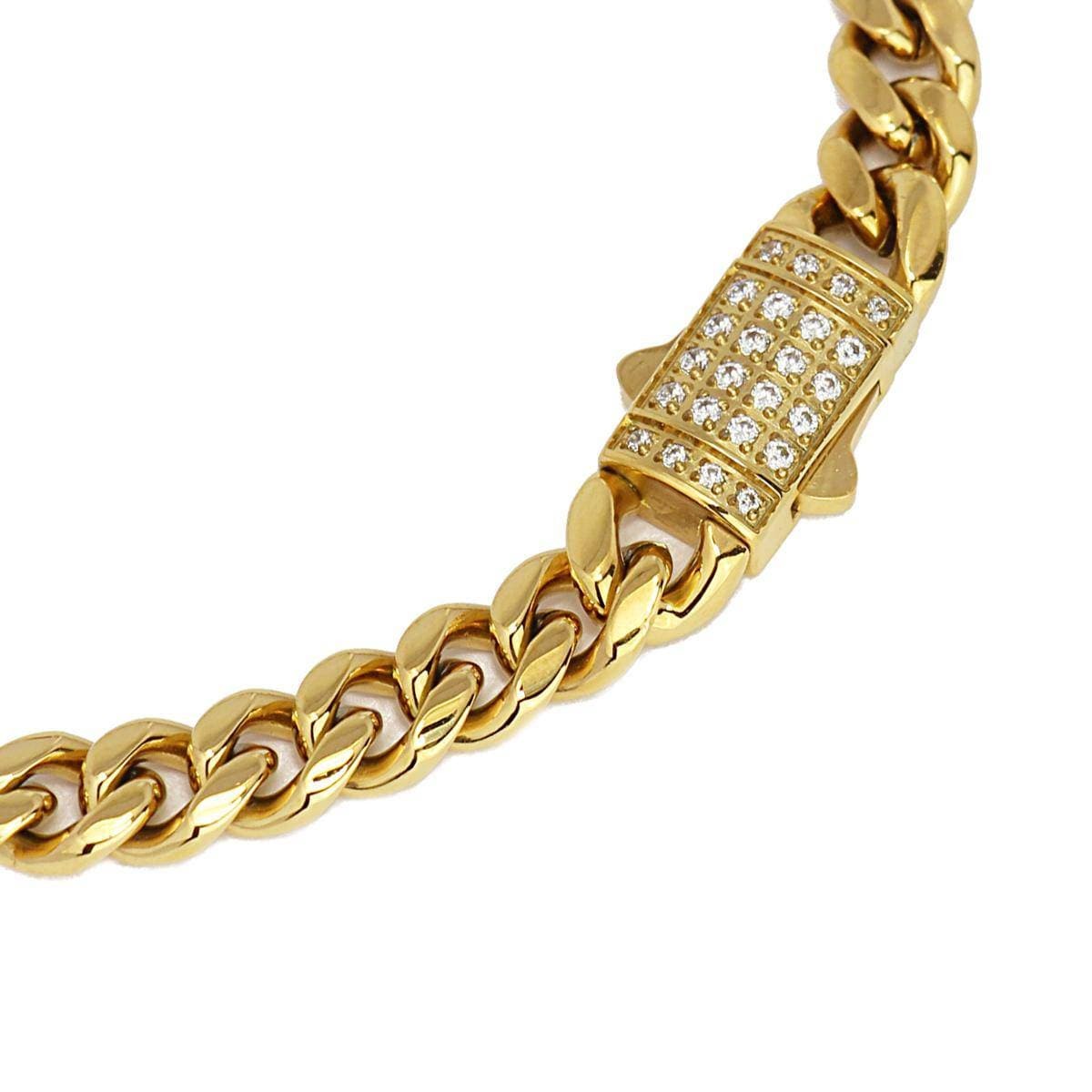Pulsera eslabones circonitas acero dorado 2