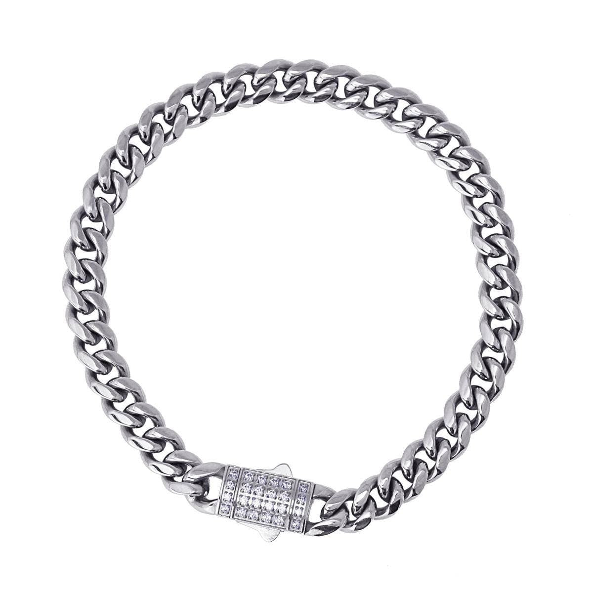 Pulsera eslabones circonitas acero plateado 3