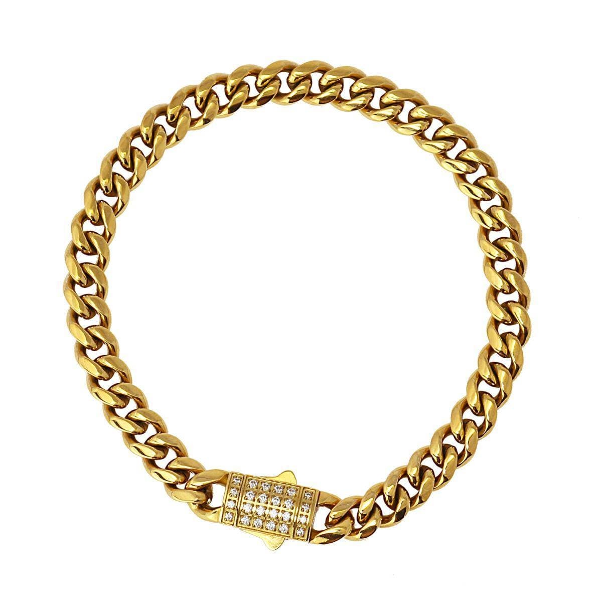 Pulsera eslabones circonitas acero dorado 3