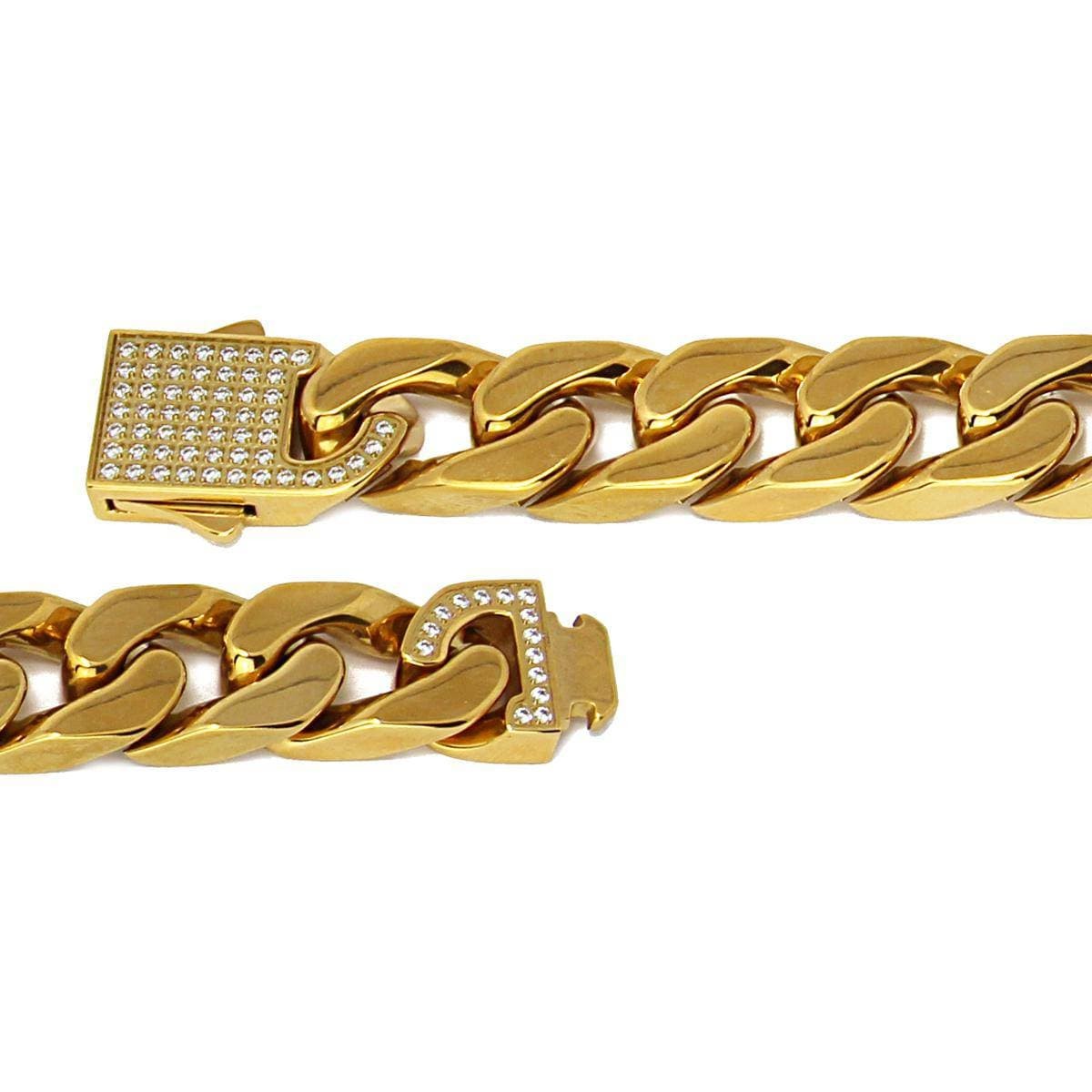 Pulsera eslabones y circonitas acero dorado 2
