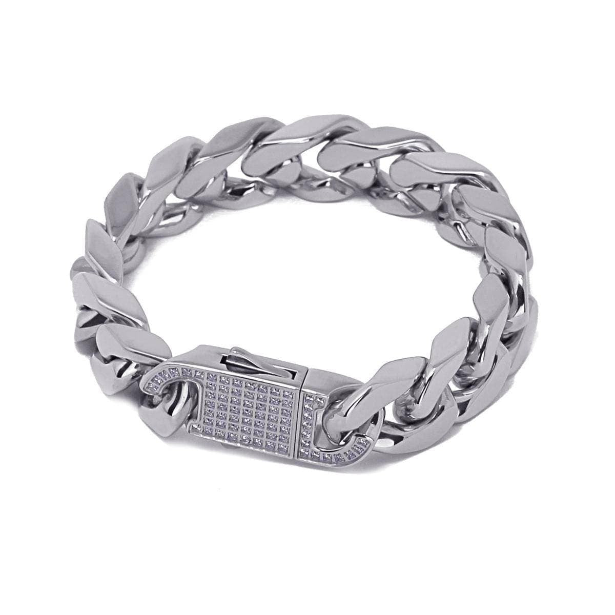 Pulsera eslabones y circonitas acero plateado