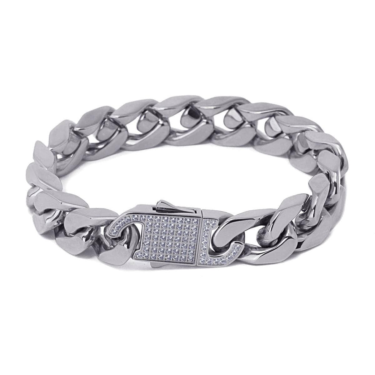 Pulsera eslabones y circonitas acero plateado 2