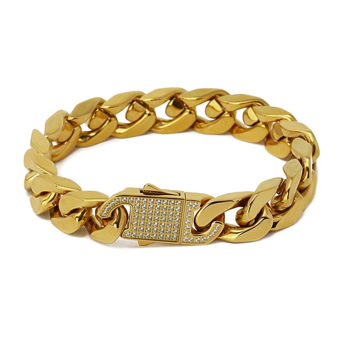 Pulsera eslabones y circonitas acero dorado 3