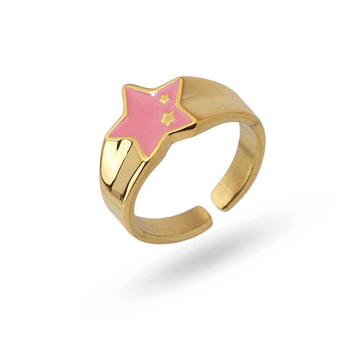 Anillo estrellas acero esmalte color dorado rosa