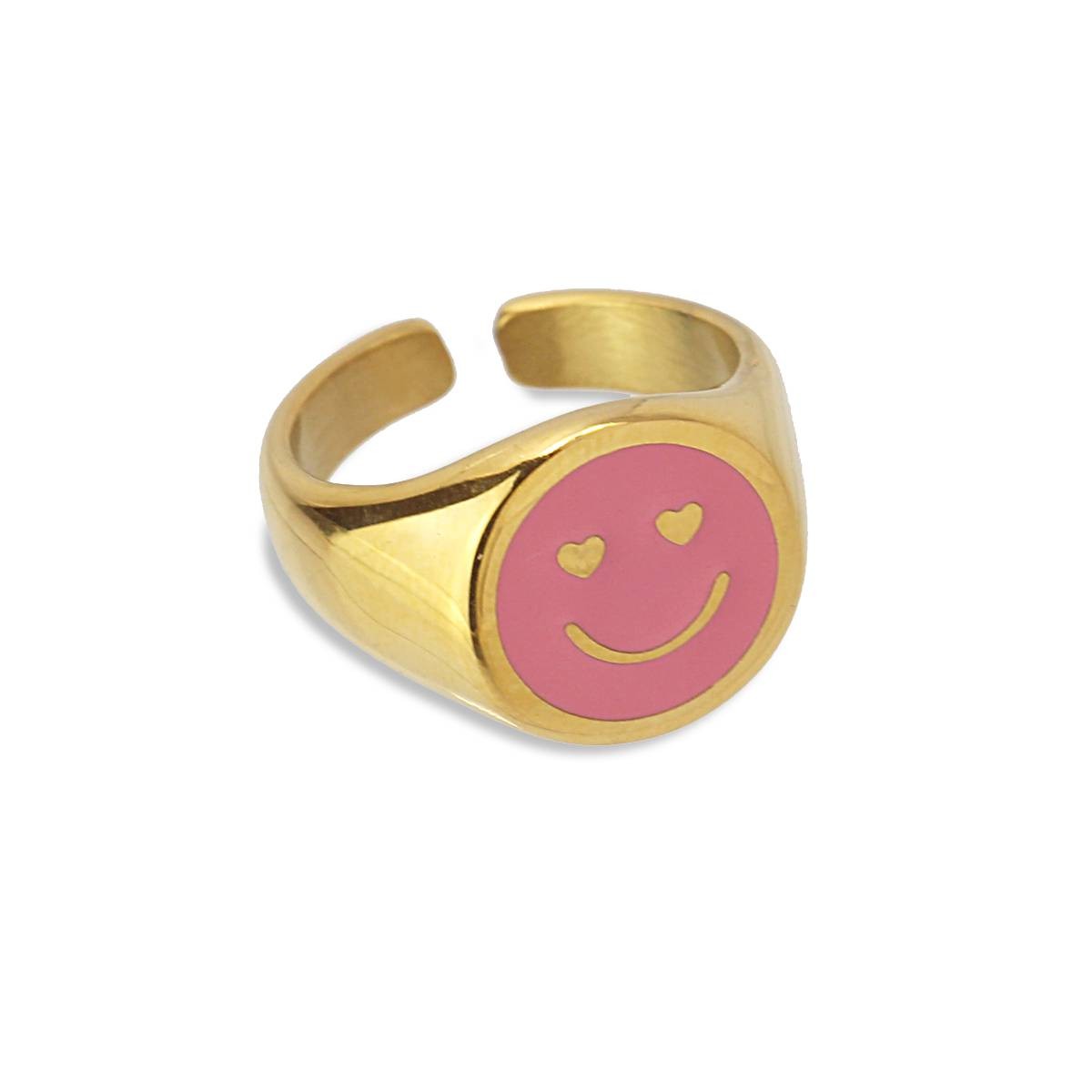 Anillo smile acero esmalte color rosa