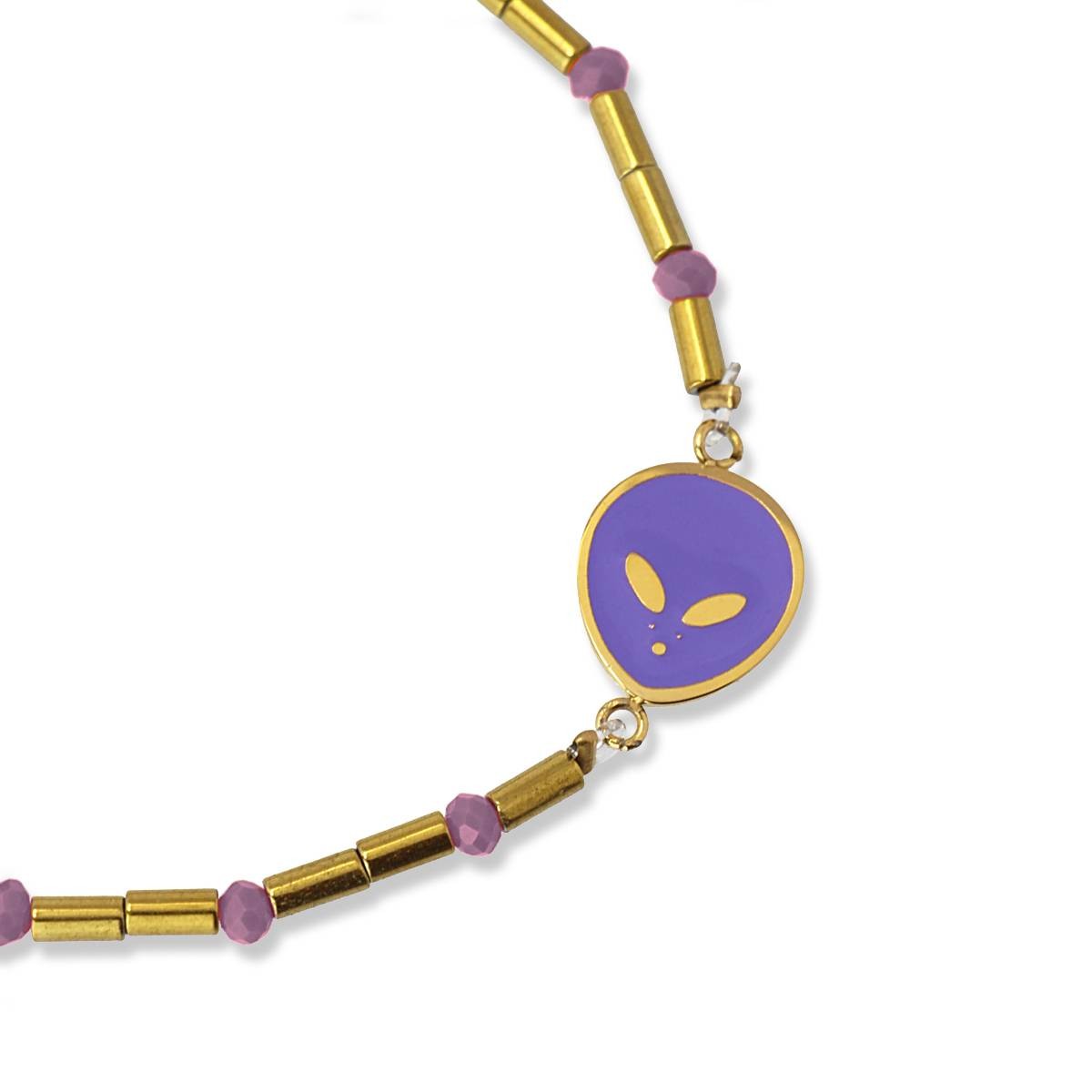 Pulsera alien acero color dorado morado