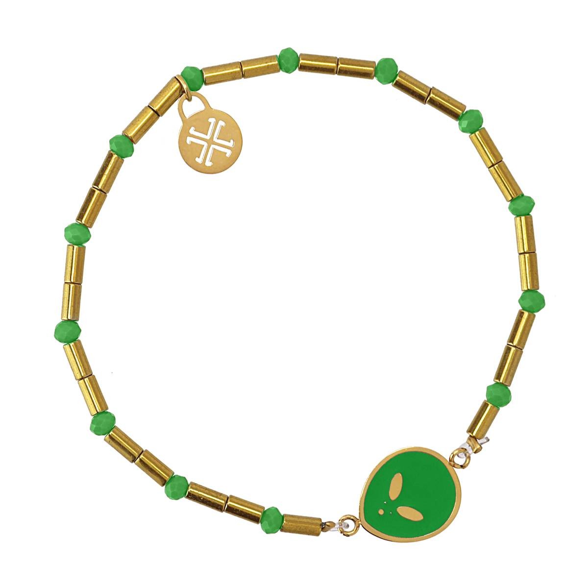 Pulsera alien acero color dorado verde