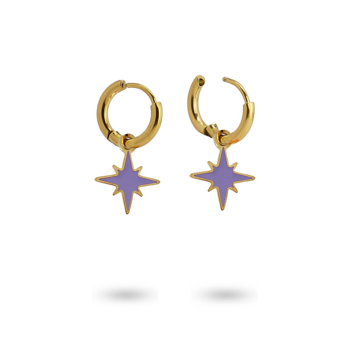 Mini aros estrella acero dorado violeta