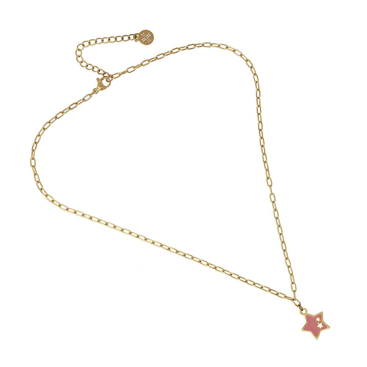 Collar estrellas acero dorado rosa 3