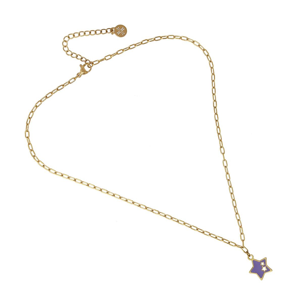 Collar estrellas acero dorado violeta 3