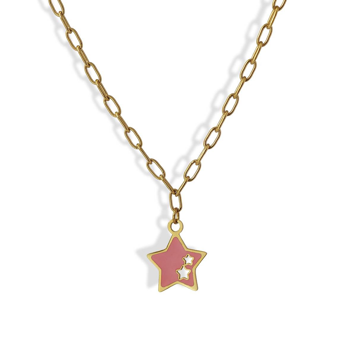 Collar estrellas acero dorado rosa 2