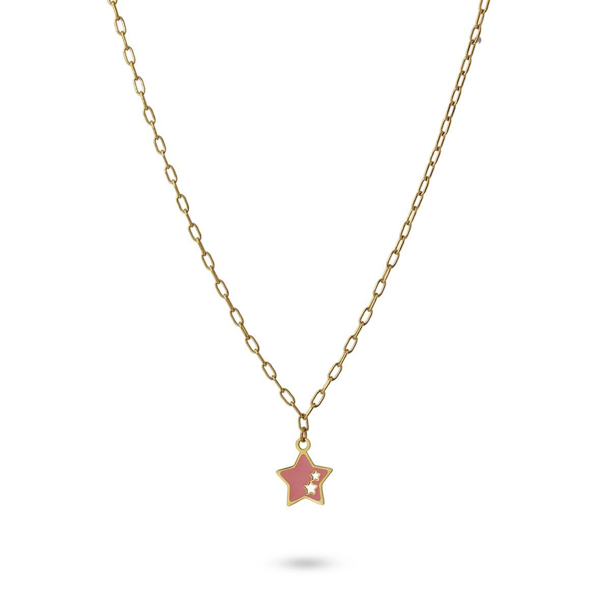 Collar estrellas acero dorado rosa