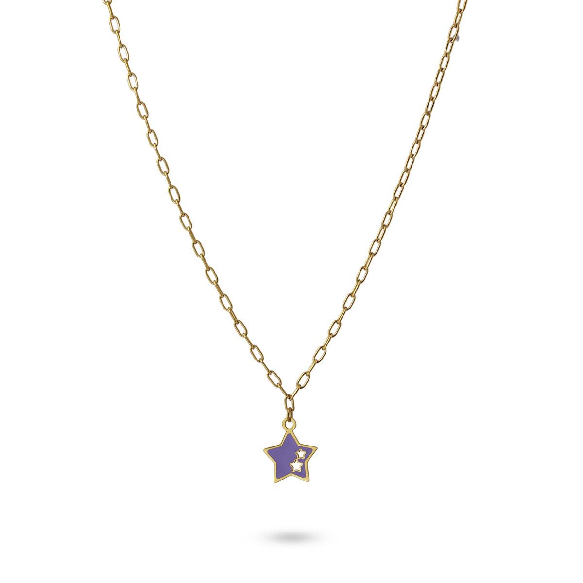 Collar estrellas acero dorado violeta 2