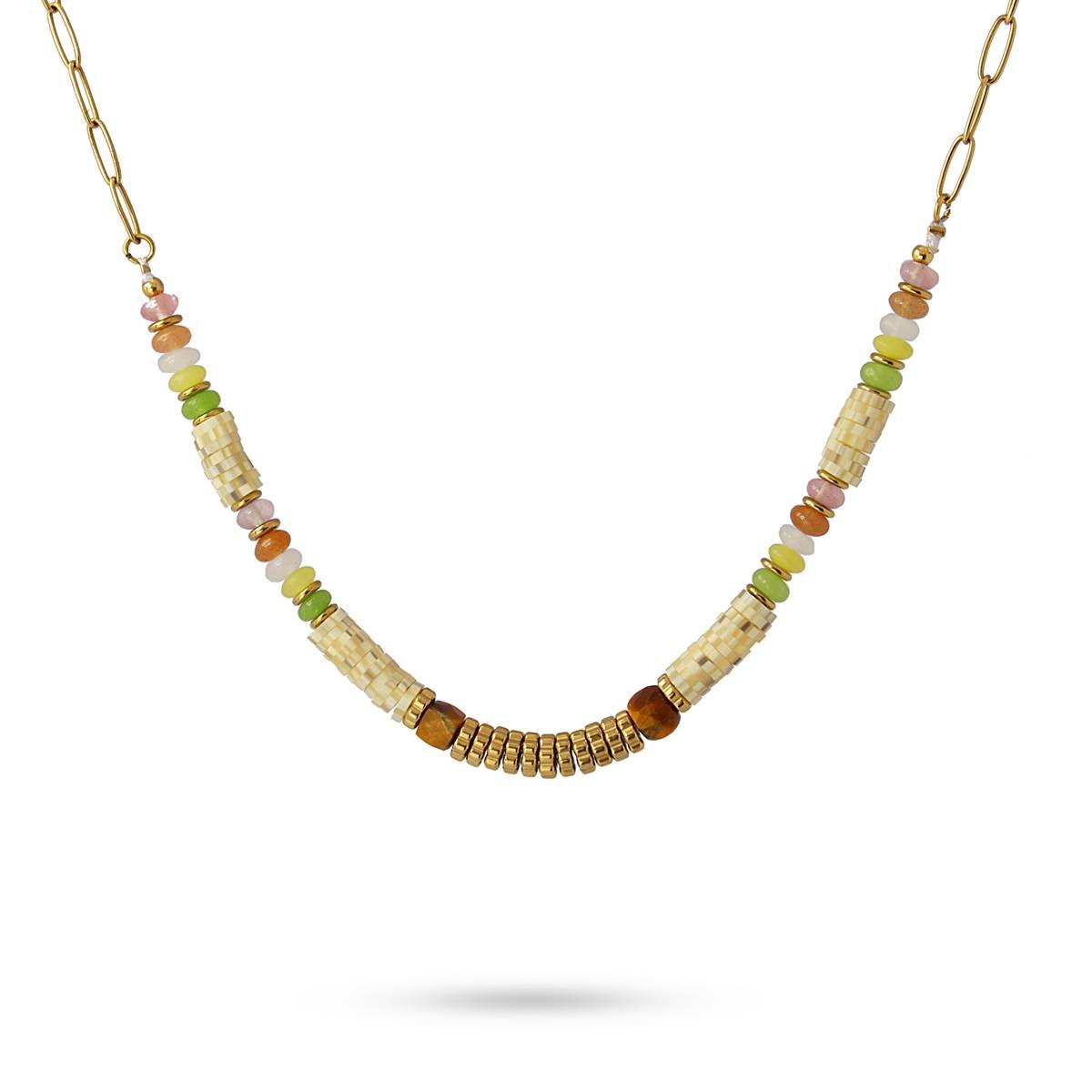 collar acero quirúrgico cuentas cristal heishi beige anartxy