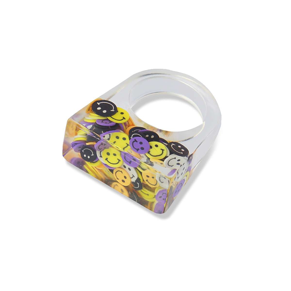 maxi anillo acrílico transparente abalorios color smile