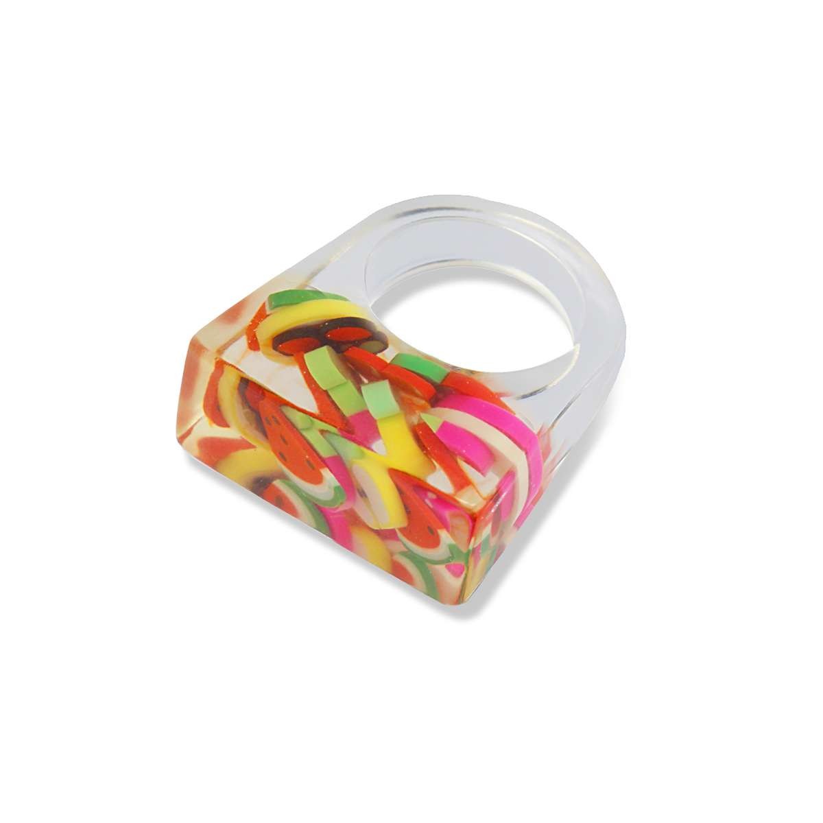 maxi anillo acrílico transparente abalorios color fruta 2