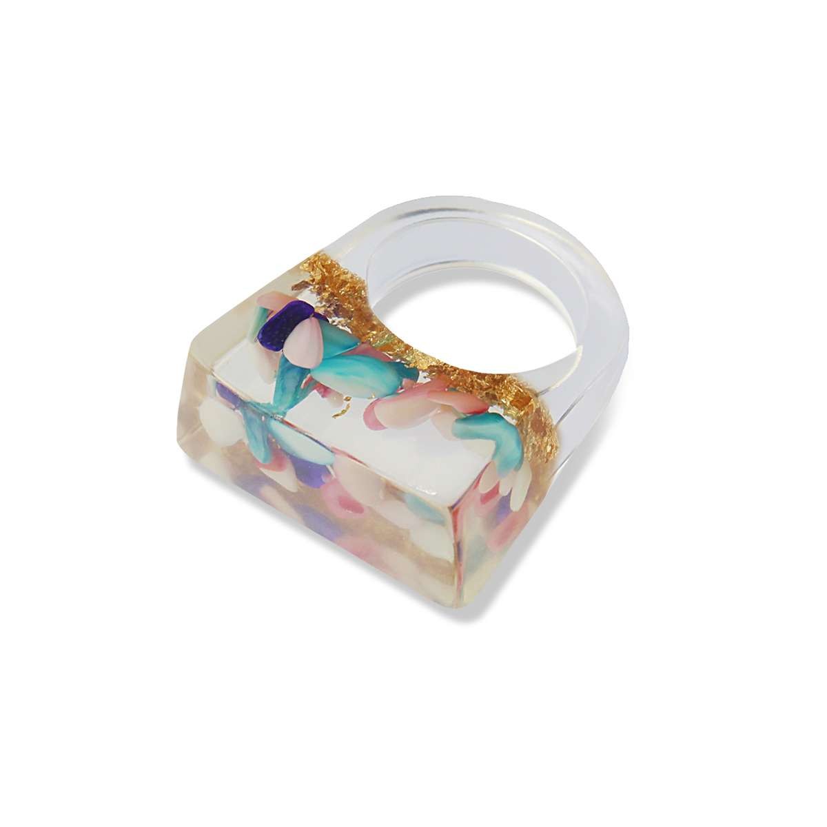 maxi anillo acrílico transparente abalorios color piedras