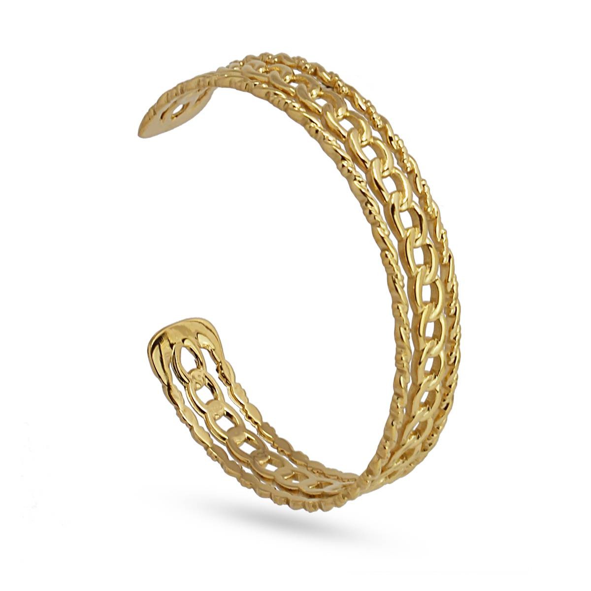 pulsera rígida tres lineas eslabones acero quirúrgico dorado