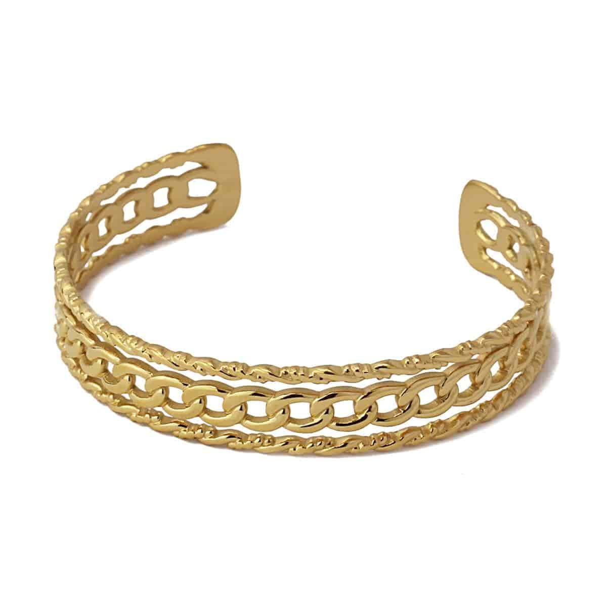 pulsera rígida tres lineas eslabones acero quirúrgico anartxy dorado