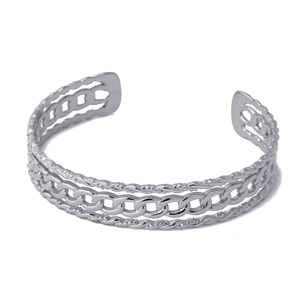 pulsera rígida tres lineas eslabones acero quirúrgico