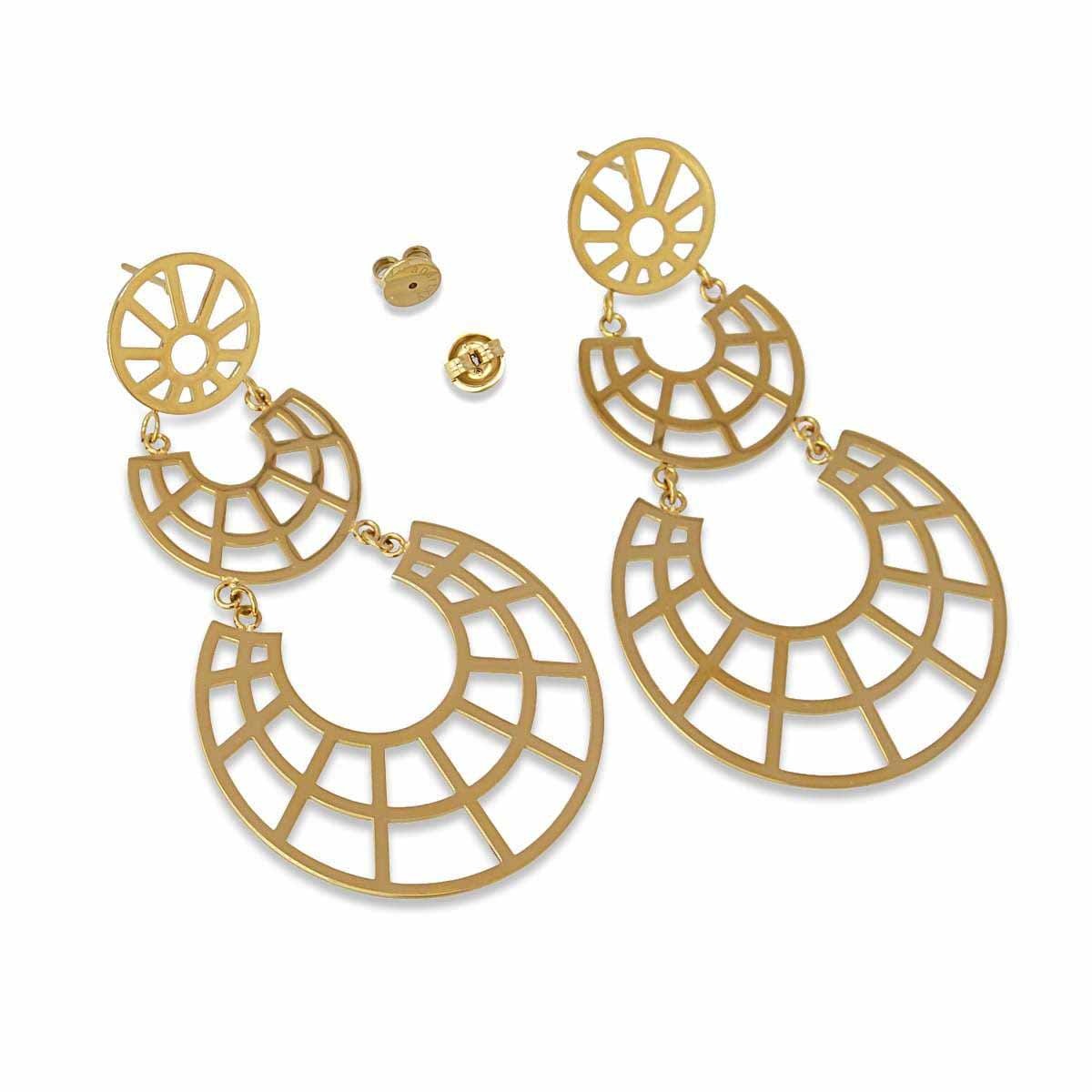pendientes largos acero quirúrgico geométricos tela araña dorado