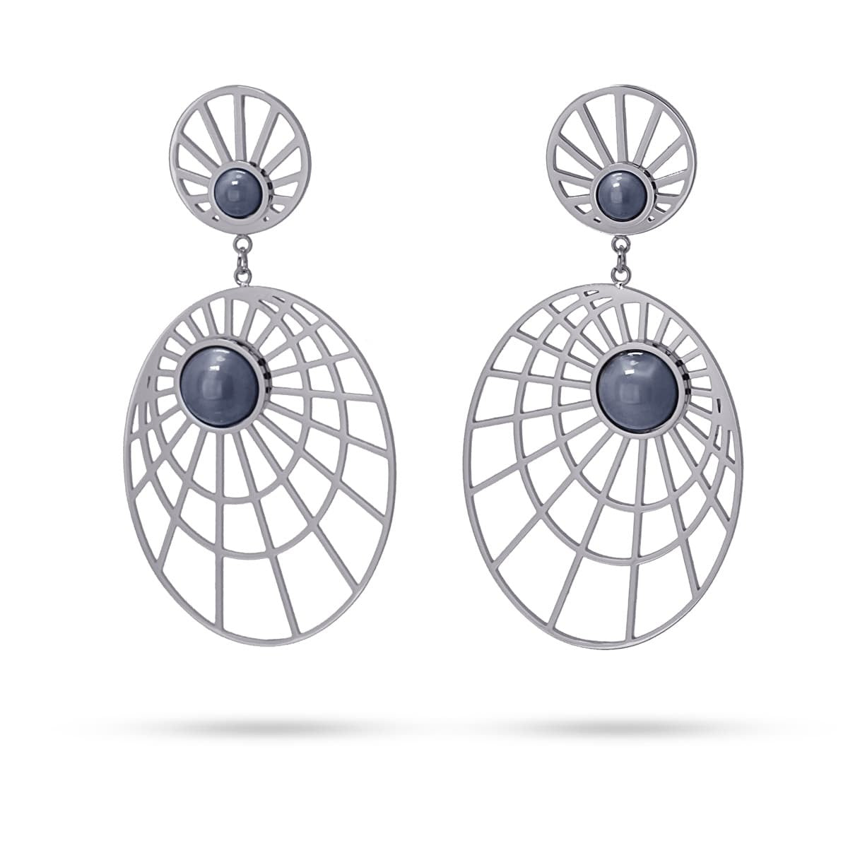 pendientes largos telaraña geometricos acero piedra natural 2