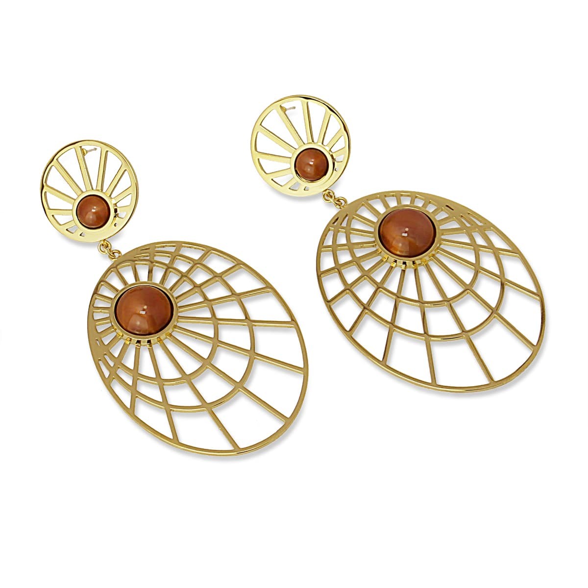 pendientes largos telaraña geometricos acero piedra natural dorado