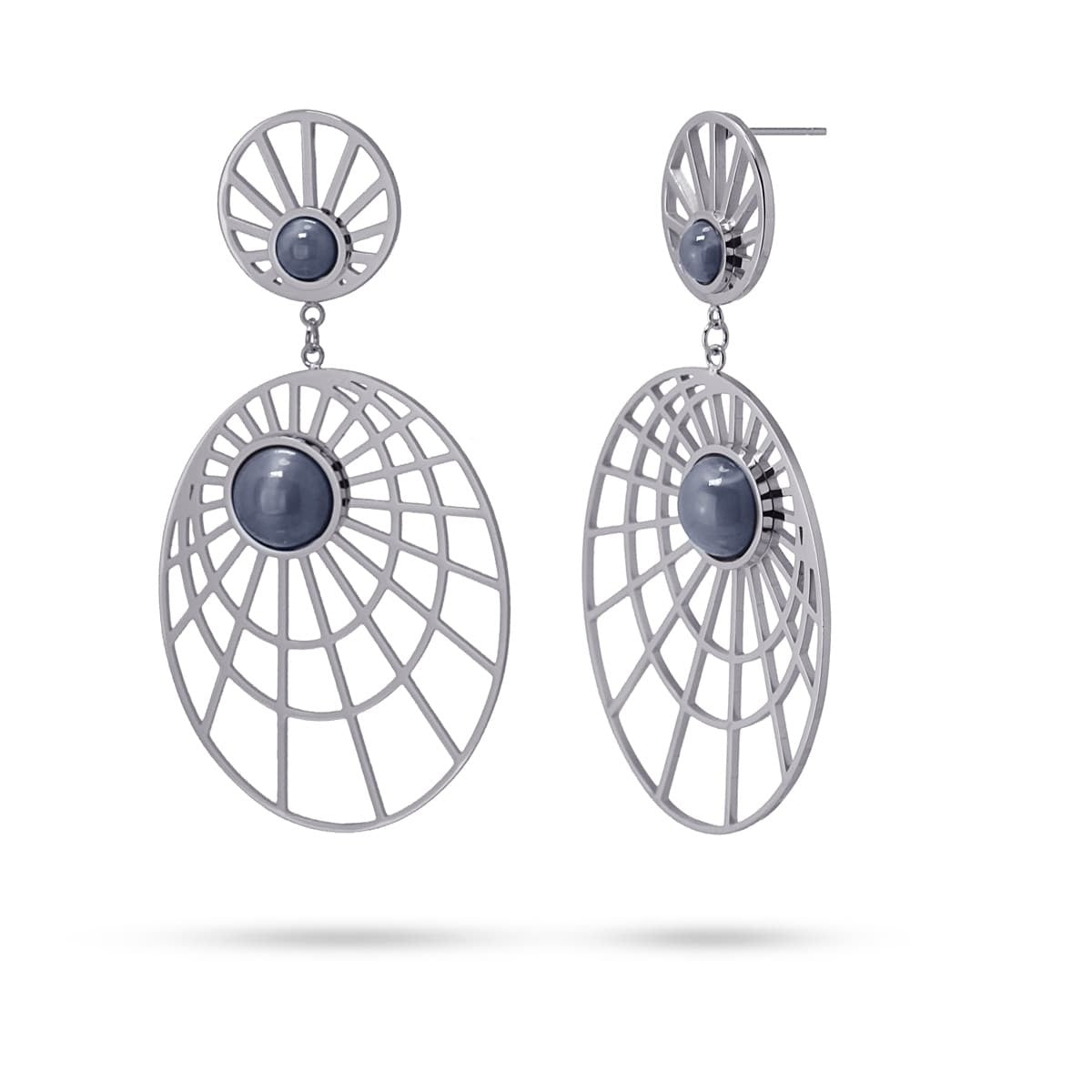 pendientes largos telaraña geometricos acero piedra natural