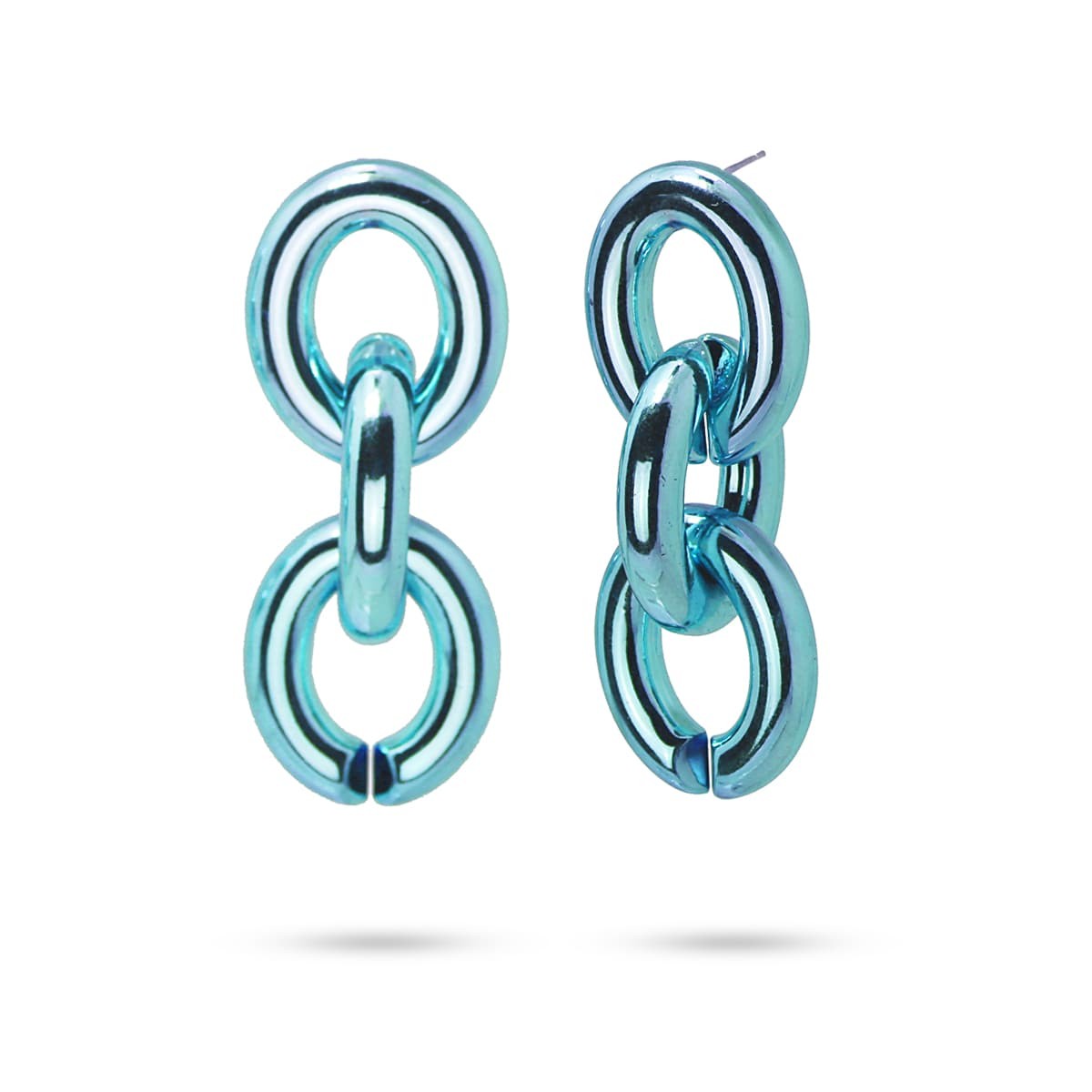 pendientes largos eslabones redondos plástico reciclado azul