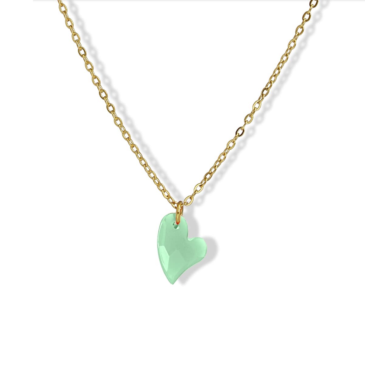 collar cadenita acero abalorio acrílico corazón verde