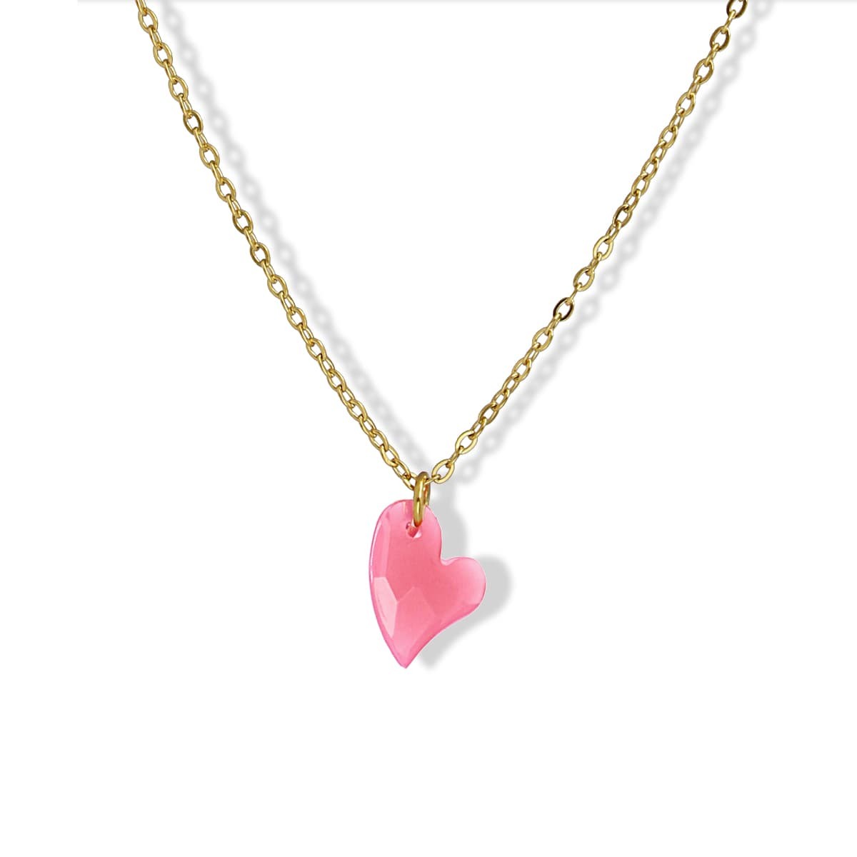 collar cadenita acero abalorio acrílico corazón rosa