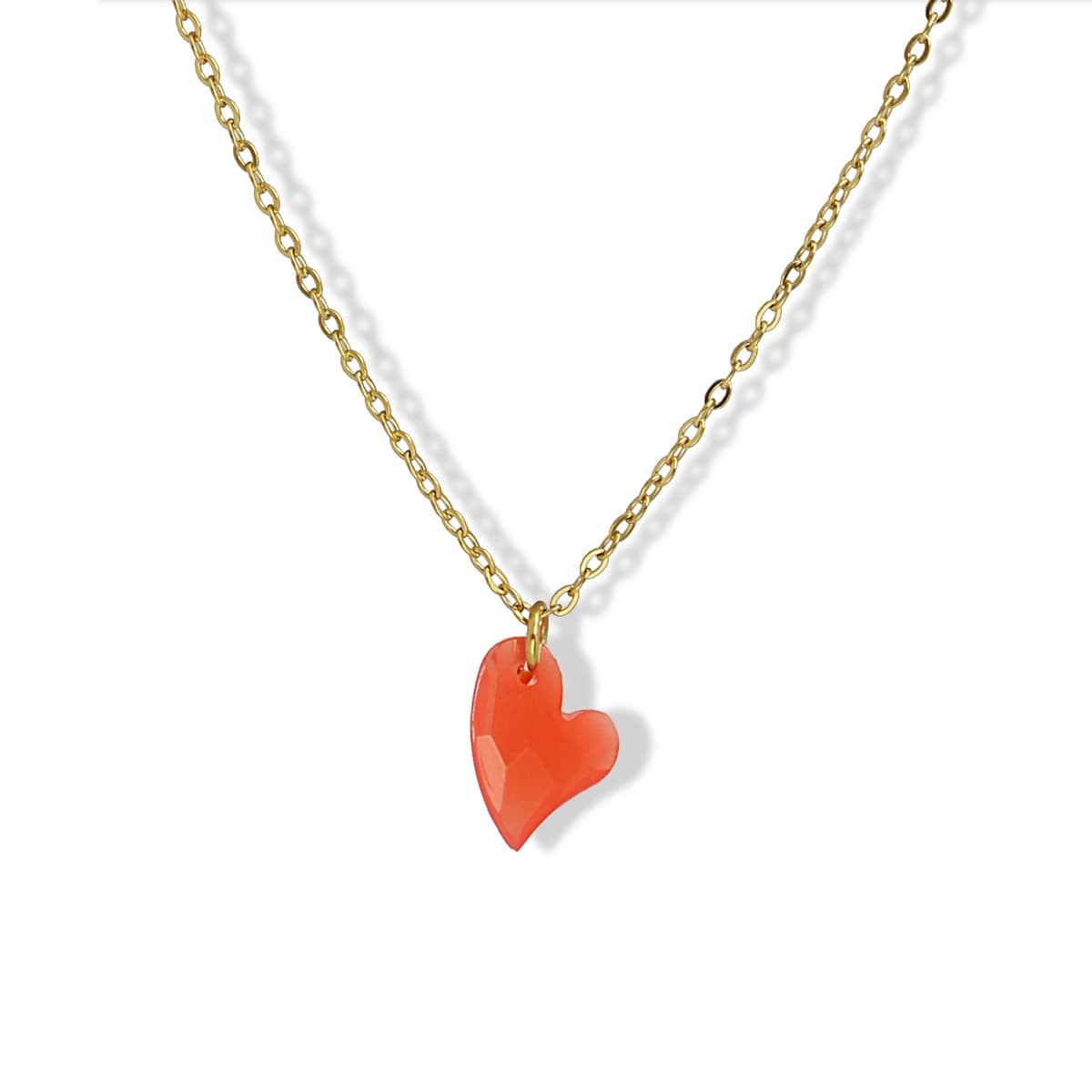 collar cadenita acero abalorio acrílico corazón coral