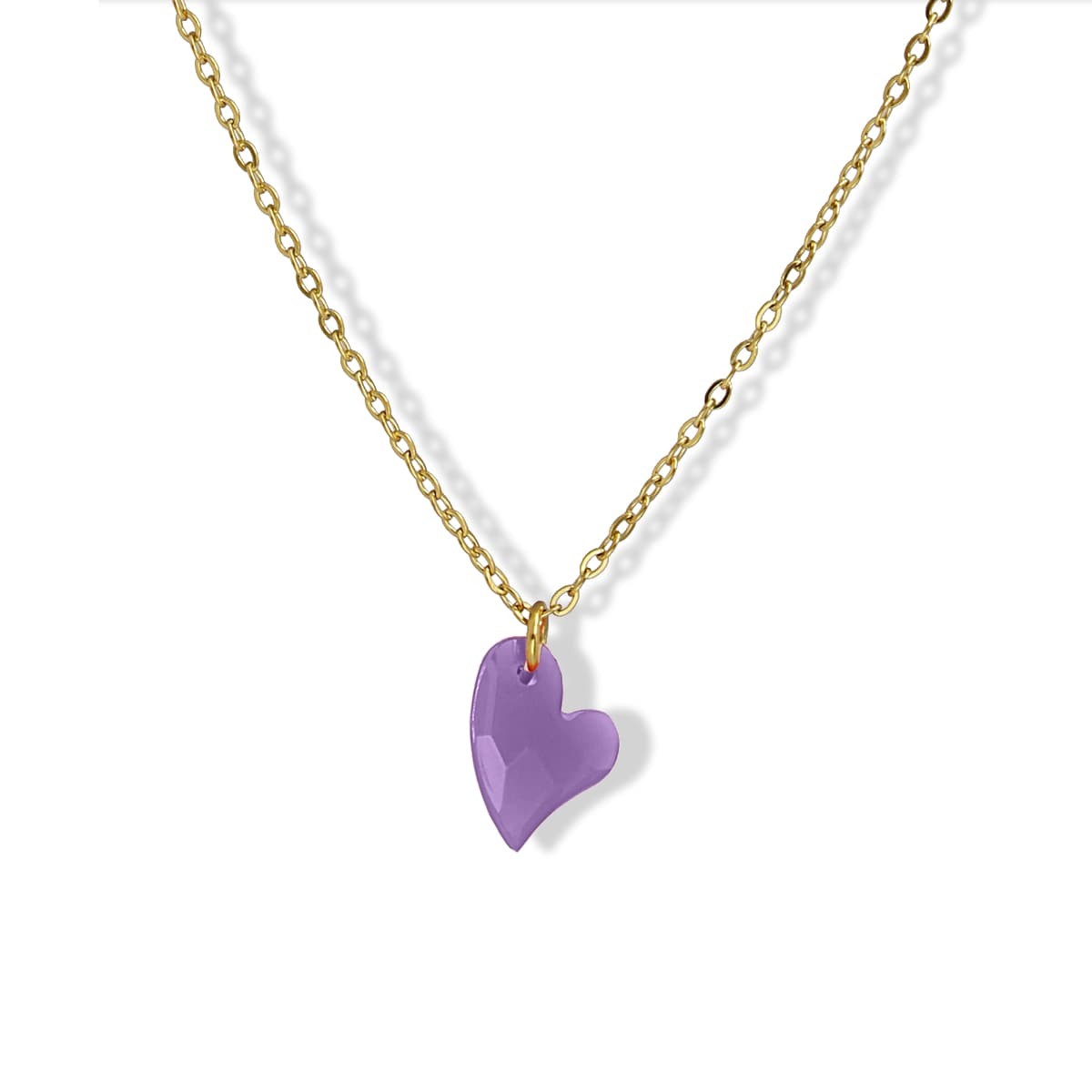collar cadenita acero abalorio acrílico corazón lila