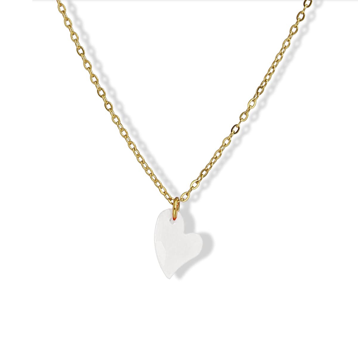 collar cadenita acero abalorio acrílico corazón blanco