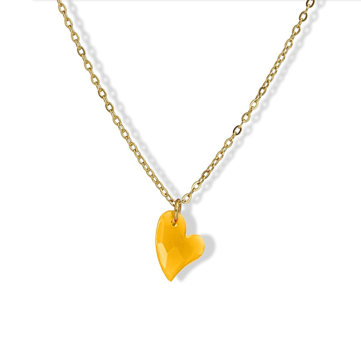 collar cadenita acero abalorio acrílico corazón amarillo