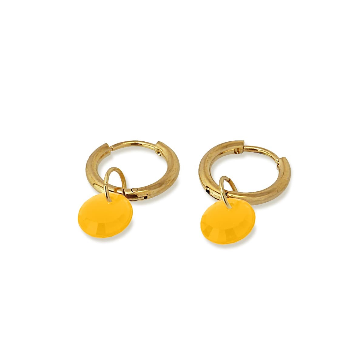 pendientes mini aros acero quirúrgico abalorio acrílico piedra amarillo