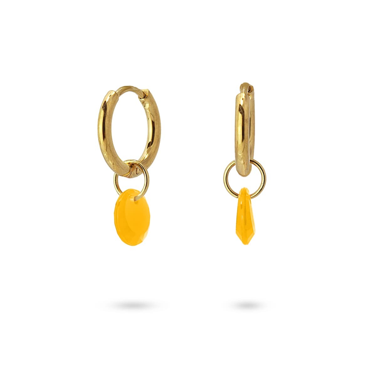 pendientes mini aros acero quirúrgico abalorio acrílico piedra color anartxy amarillo