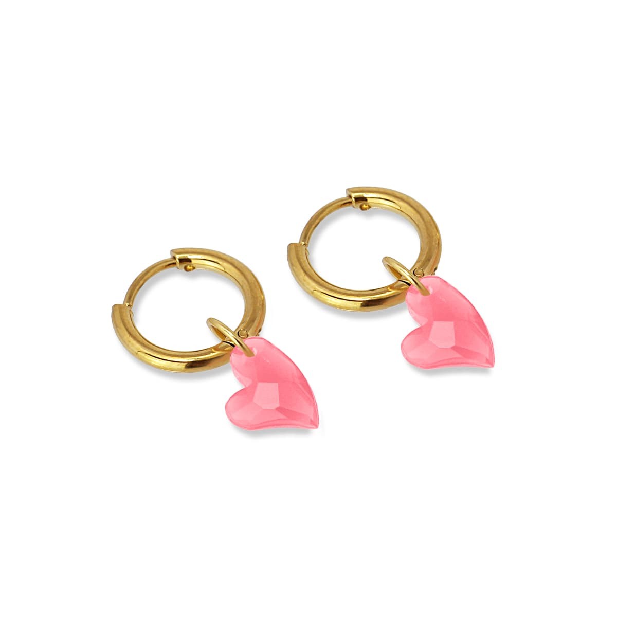 pendientes mini aros acero quirúrgico dorado abalorio acrílico corazón rosa