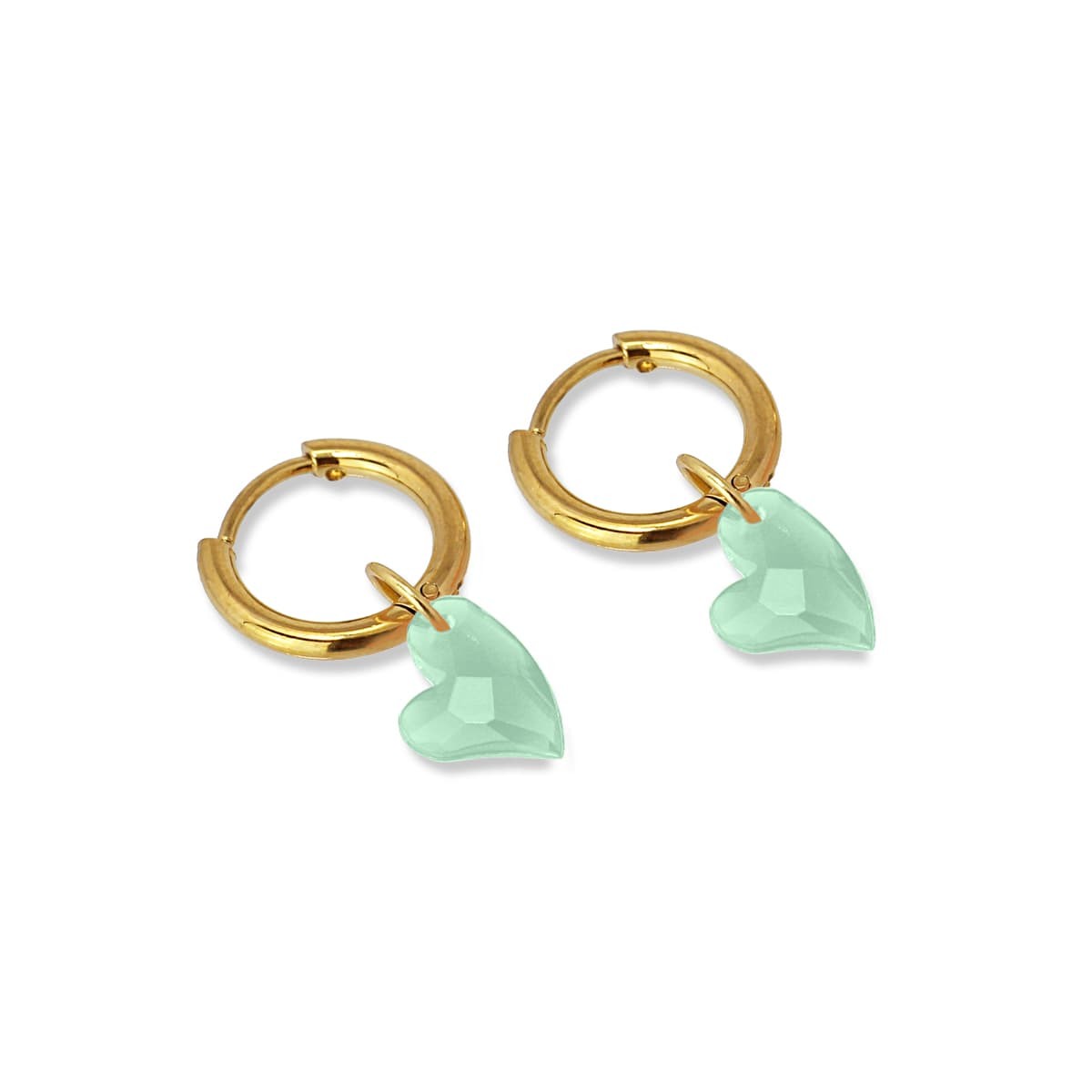 pendientes mini aros acero quirúrgico dorado abalorio acrílico corazón anartxy verde