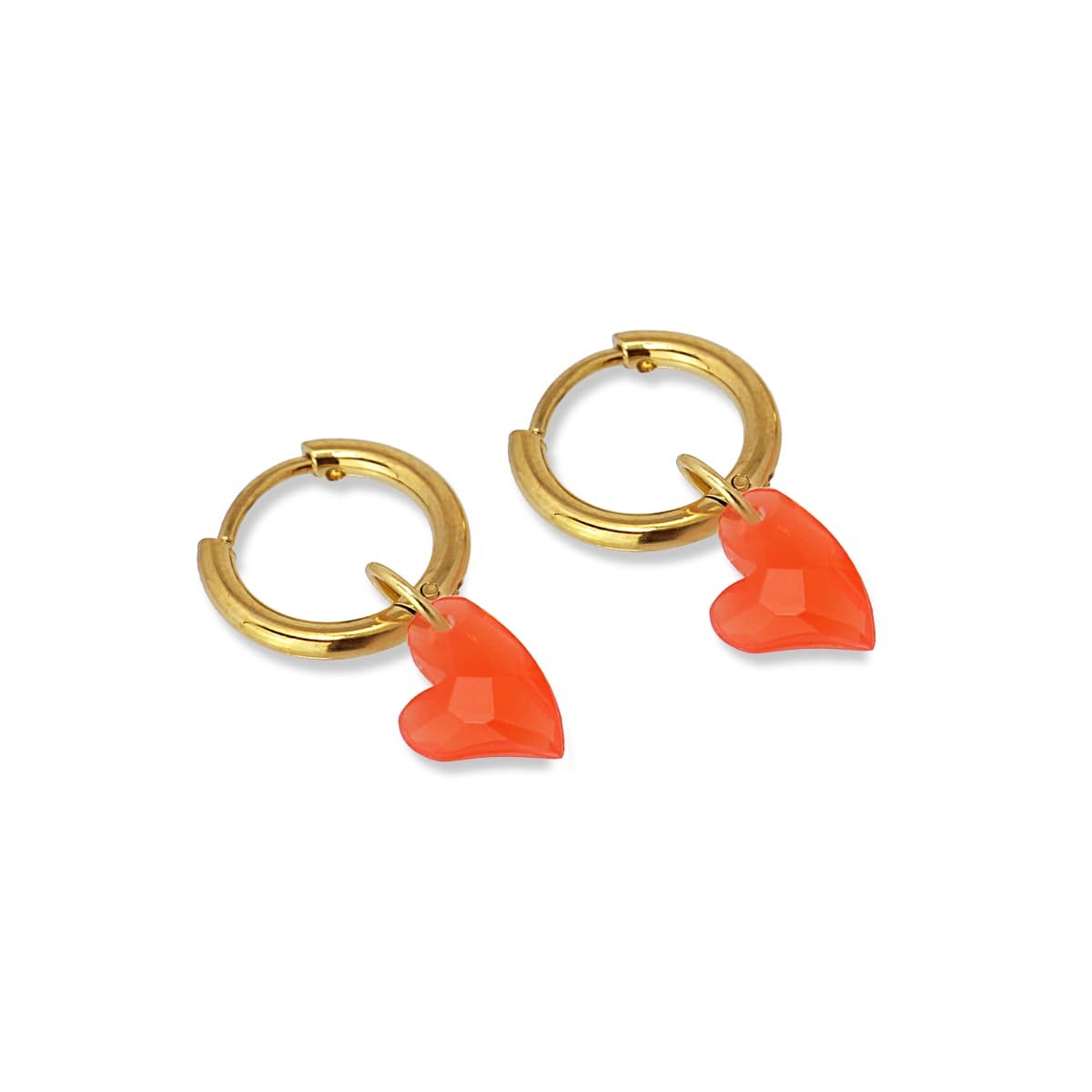 pendientes mini aros acero quirúrgico dorado abalorio acrílico corazón anartxy coral