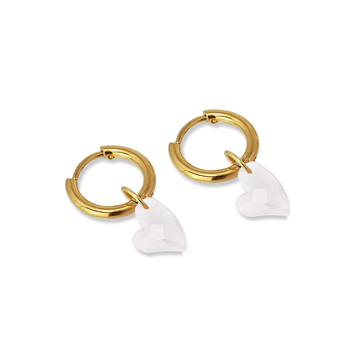 pendientes mini aros acero quirúrgico dorado abalorio acrílico corazón blanco