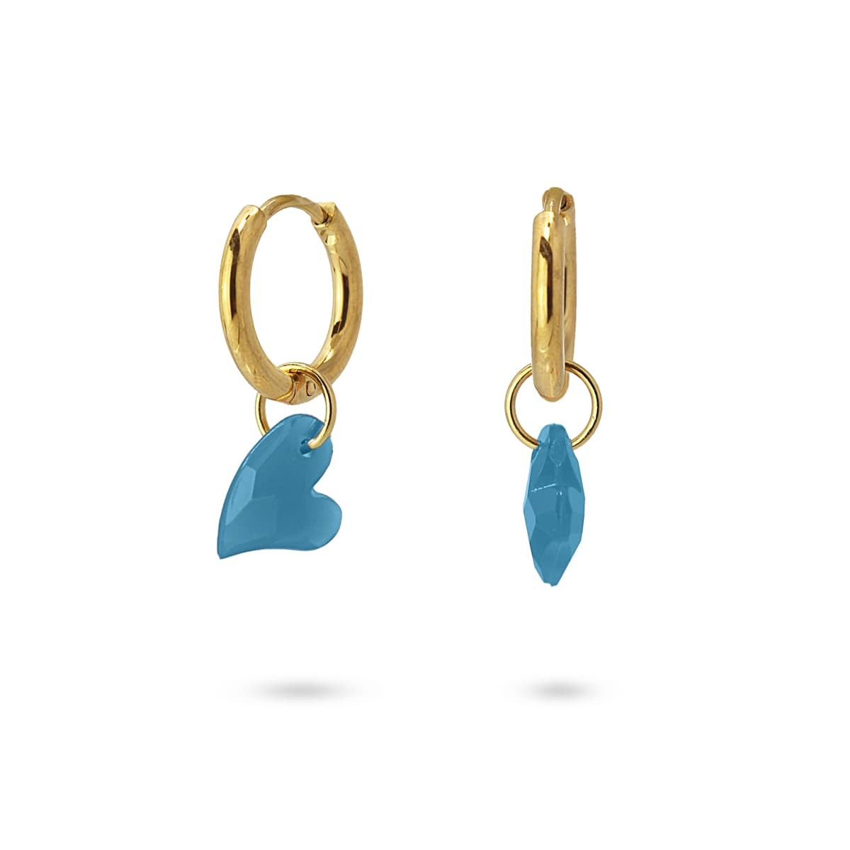 pendientes mini aros acero quirúrgico dorado abalorio acrílico corazón anartxy azul