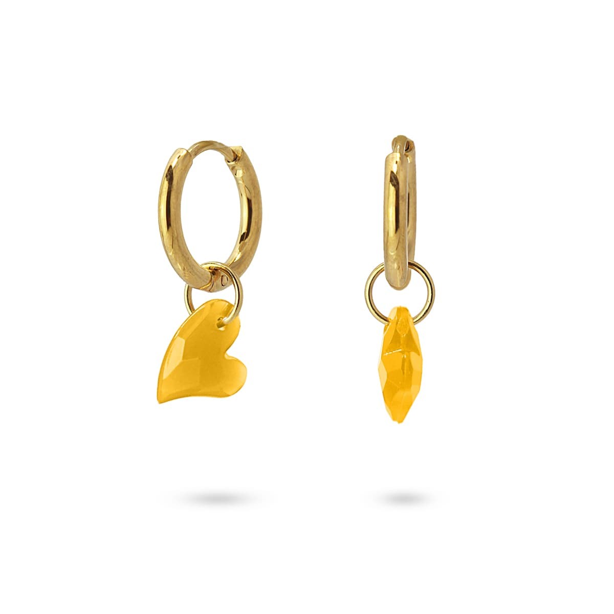 pendientes mini aros acero quirúrgico dorado abalorio acrílico corazón anartxy amarillo