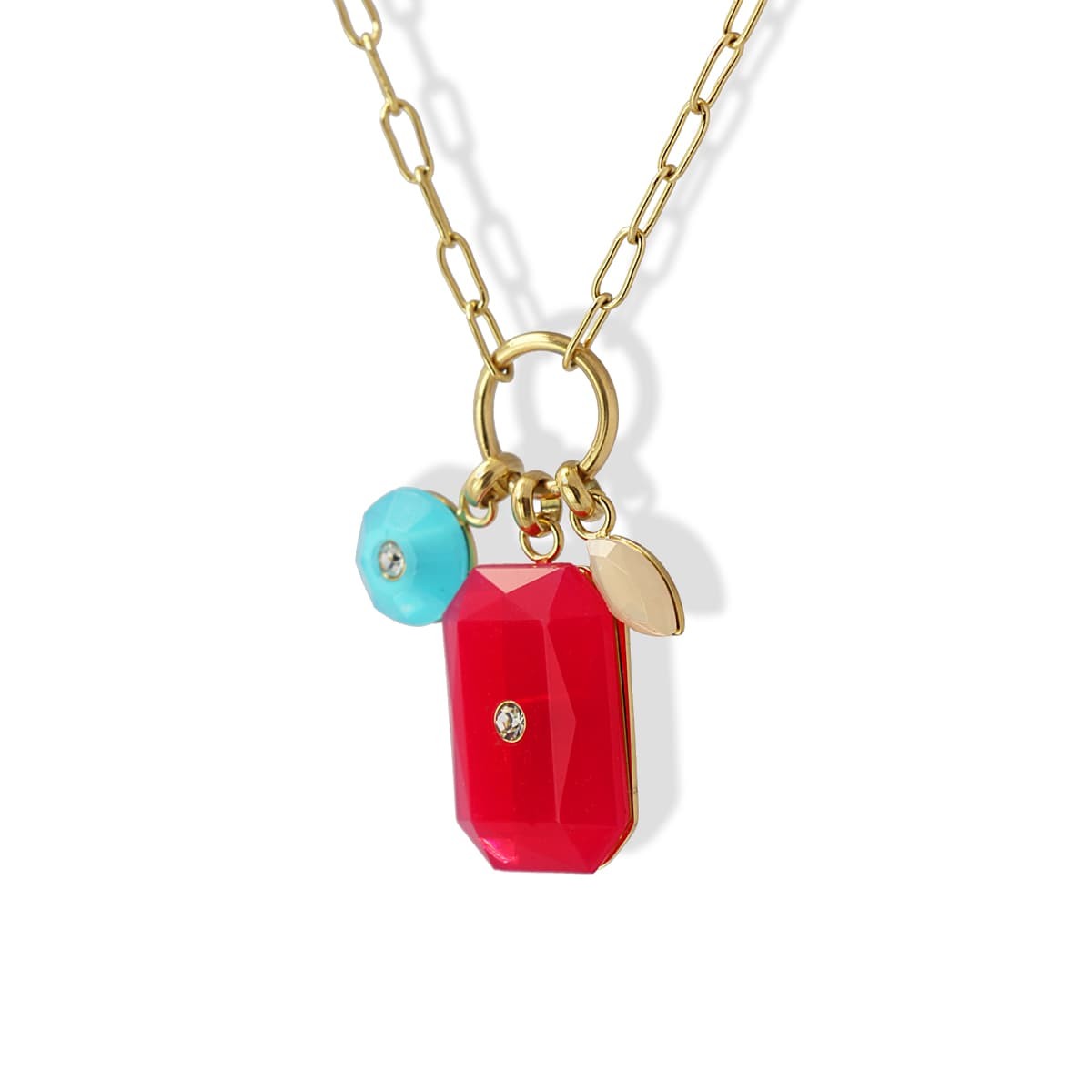 collar eslabones acero quirúrgico abalorios piedra coloreada circonita anartxy rojo
