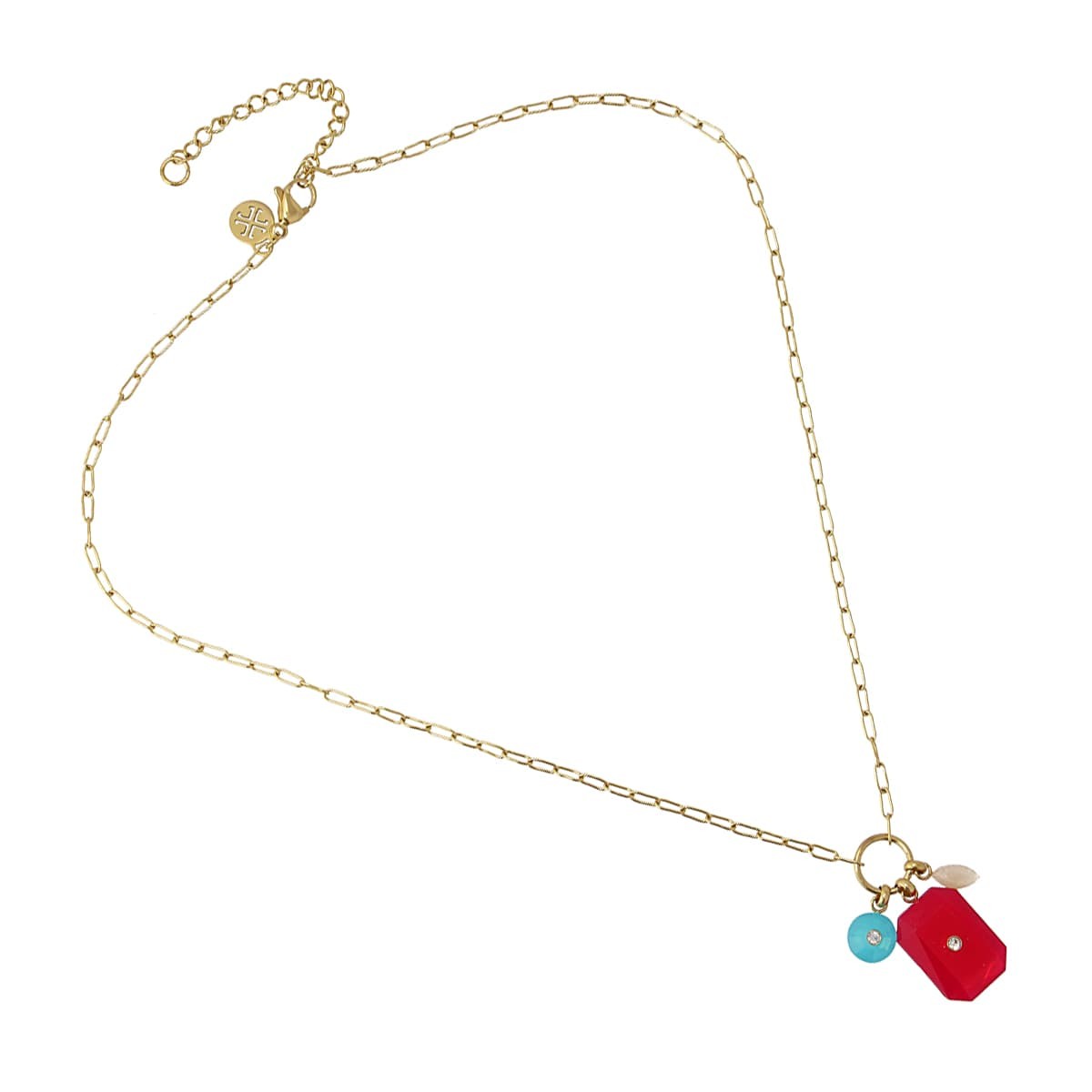 collar eslabones acero quirúrgico abalorios piedra coloreada circonita