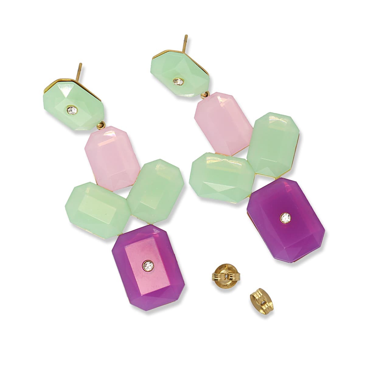 pendientes largos acero quirúrgico piedra color circonitas